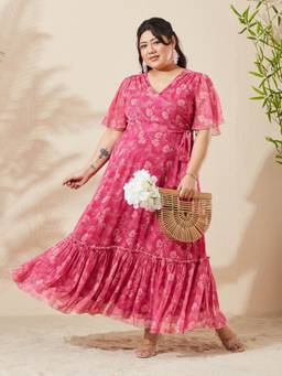 Miss Chase - A+ Curve Collection Pink Floral Maxi Dress