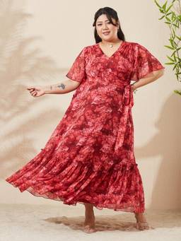 Miss Chase - A+ Curve Collection Red Floral Maxi Dress
