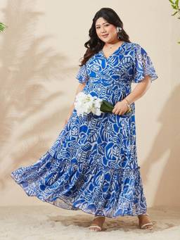 Miss Chase - A+ Curve Collection Blue Half Sleeve Wrap Maxi Dress