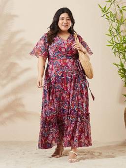 Miss Chase - A+ Curve Collection Multi-Color Wrap Maxi Dress