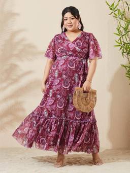 Miss Chase - A+ Curve Collection Wine Paisley Maxi Dress