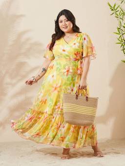 Miss Chase - A+ Curve Collection Yellow Floral Maxi Dress