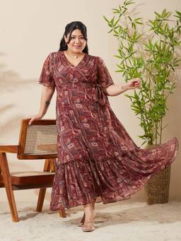 Miss Chase - A+ Curve Collection Brown Maxi Dress
