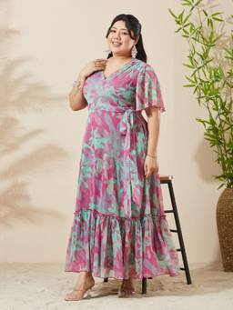 Miss Chase - A+ Curve Collection Pink Floral Dress