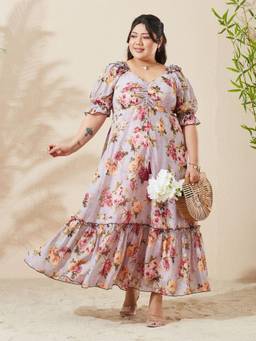 Miss Chase - A+ Curve Collection Lavender Floral Dress
