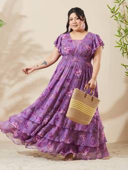 Miss Chase - A+ Curve Collection Lavender Skater Dress