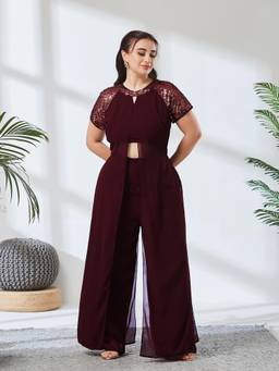 Miss Chase - A+ Curve Collection Wine Layered Regular Jumpsuit