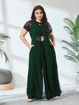 Miss Chase - A+ Curve Collection Dark Green Layered Regular Jumpsuit