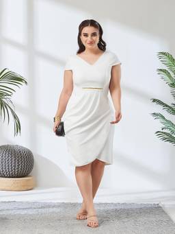 Miss Chase - A+ Curve Collection Off White Wrap Dress