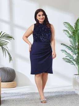Miss Chase - A+ Curve Collection Navy Blue Bodycon Dress