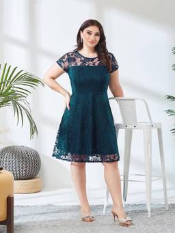 Miss Chase - A+ Curve Collection Teal Flared Satin Dress