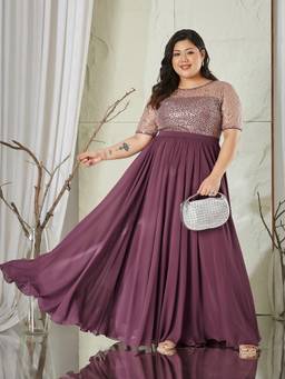 Miss Chase - A+ Curve Collection Mauve Embellished Maxi Dress