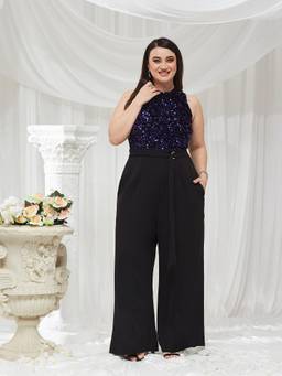 Miss Chase - A+ Curve Collection Blue Embellished Jumpsuit
