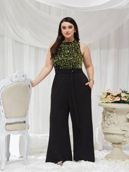 Miss Chase - A+ Curve Collection Green Embellished Jumpsuit