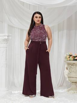 Miss Chase - A+ Curve Collection Dark Purple Embellished Jumpsuit
