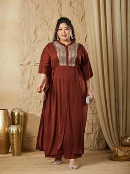 Miss Chase - A+ Curve Collection Brown Kaftan Co-Ord Set