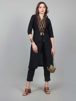 NAMAH BY PARUL MONGIA - Tribal Black Linen Jacket with Pant (Set of 2)