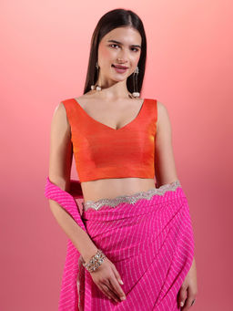 Gajra Gang - Orange Wide V-Neck Textured Slub Sleeveless Blouse Trousseau Tijori