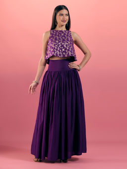 Gajra Gang - Purple Brocade Crop Top & High Waist Skirt Trousseau Tijori (Set of 2)