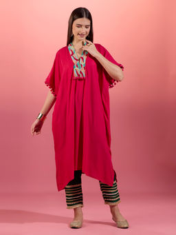 Gajra Gang - Fuchsia Pink Embroidered Kaftan Kurta Trousseau Tijori