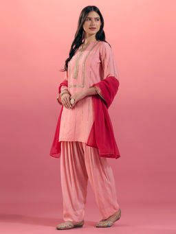 Gajra Gang - Peach Mul Dew Drop Embellished Kurta Salwar & Dupatta Trousseau Tijori (Set of 3)