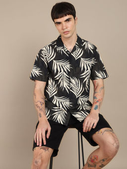 Dennis Lingo - Black Men Floral Print Pure Cotton Regular Fit Shirt