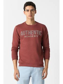 Van Heusen - Men Maroon Print Crew Neck Sweatshirt