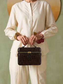THE GUSTO - Bento Mini Patent Croco Brown Sling Bag (Small)