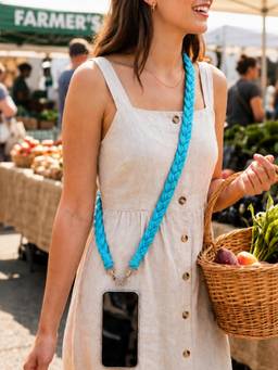 YELONA - Women Sky Blue Braided Mobile Cross Body Sling Lanyard Secure Hands Free Strap