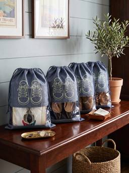 YELONA - Unisex Pack of 4 Grey Travel Shoe Bag Pouch With Drawstring And Clear Window (XL)
