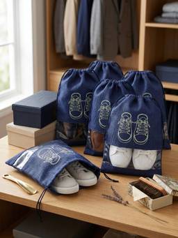 YELONA - Unisex Navy Blue Shoe Bags Pack of 6- Travel Pouch With Clear Window. (Large)