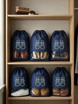 YELONA - Unisex Pack of 6 Blue Travel Shoe Bag Pouch With Drawstring And Clear Window (XL)