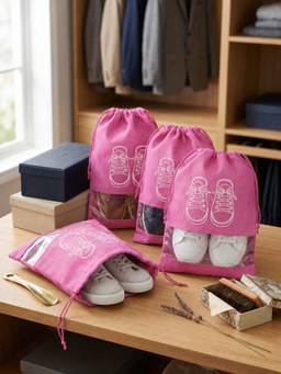 YELONA - Unisex Pink Shoe Bags Pack of 4- Travel Pouch With Clear Window. (Large)
