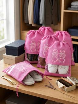 YELONA - Unisex Pink Shoe Bags Pack of 6- Travel Pouch With Clear Window. (Large)