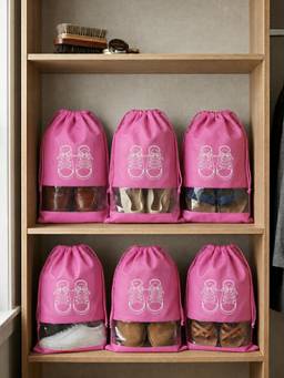 YELONA - Unisex Pack of 6 Pink Travel Shoe Bag Pouch With Drawstring And Clear Window (XL)