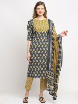 Rajnandini - Grey Pure Cambric Cotton Floral Embroidered Kurta With Dupatta (Set of 3)