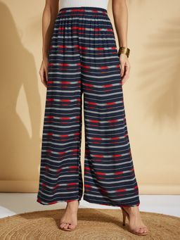 Fabclub - Women Rayon Navy Blue Striped Palazzo