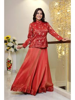 VGlame - Shimmer Meena Zari Buti Top with Layered Skirt