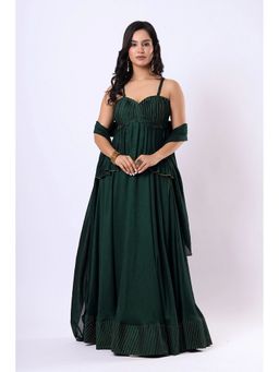VGlame - Women'S Emerald Green Flared Top with Skirt and Dupatta