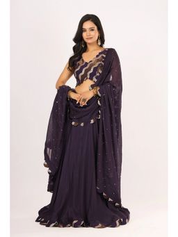 VGlame - Women'S Midnight Purple Crepe Choli with Skirt and Dupatta