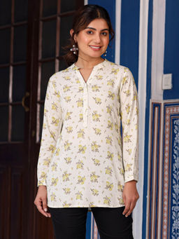 Juniper - Womens Pista Green Floral Printed Tunic in Rayon