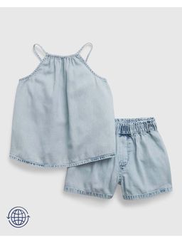 GAP - Girls Blue Cotton Solid/Plain Top with Shorts