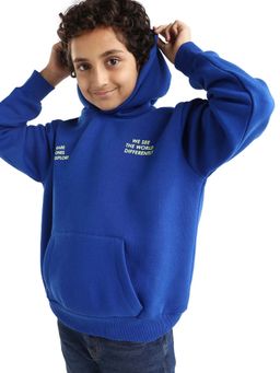 RARE ONES - Boys Blue Cotton Blend Typography Hoodie