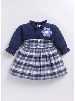 Toonyport - Girls Navy Blue Cotton Checks Dress
