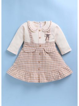 Toonyport - Girls Beige Cotton Checks Dress
