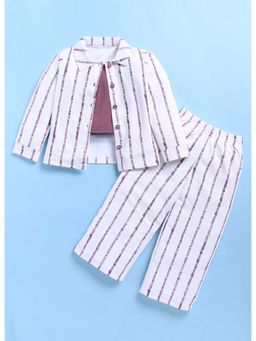 Toonyport - Girls Purple Cotton Stripes Top with Shirt and Pant