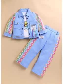 Toonyport - Girls Blue Cotton Printed Top with Shirt and Pant