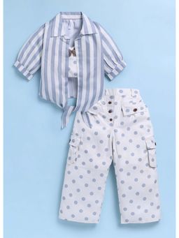 Toonyport - Girls Blue Cotton Printed Top with Shirt and Pant