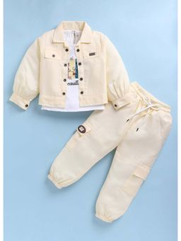 Toonyport - Girls Yellow Cotton Printed Top with Shirt and Joggers