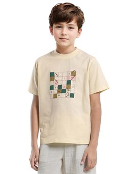 RARE ONES - Kids Cove-K Pastel Beige Cotton Printed Regular Fit T-shirt
